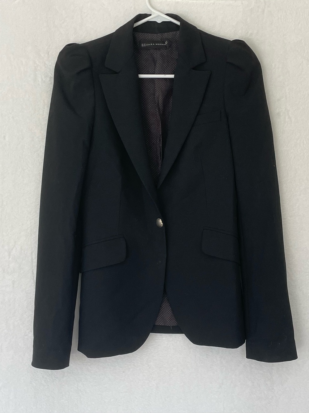 Zara Woman XS Single Button Black Blazer Jacket Puff Sleeve